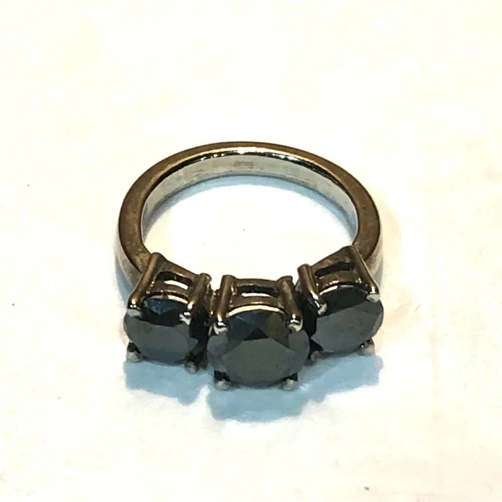 Genuine 2 CTs of 3 Black Diamonds 925 Sterling Silver Ring - Picture 9 of 12